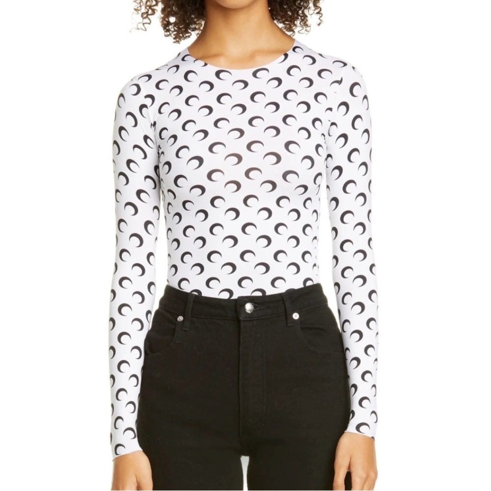 Marine Serre White and Black Crescent Moon Bodysuit